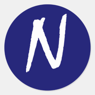 Monogram Uitnodigingszegel "N"  Marine Ronde Sticker