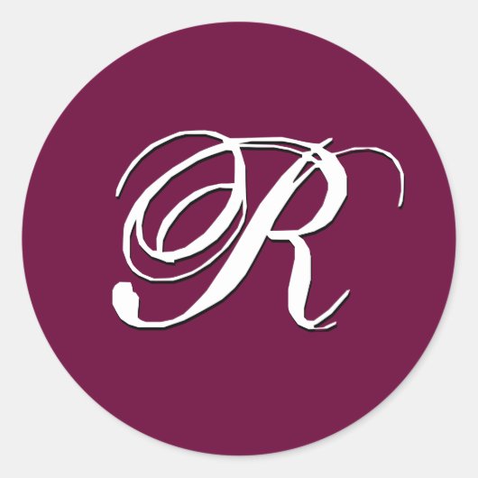 Monogram uitnodigingszegel "R"  wijn Ronde Sticker (Voorkant)