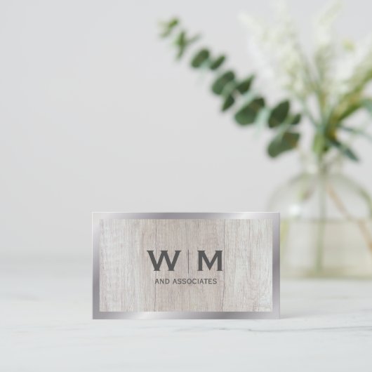 Monogram | uitvoerend | houtnerf visitekaartje (Staand voorkant)