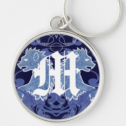 Monogram Uitwerking Leeuwen met Swirls Sleutelhanger (Voorkant)