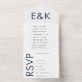 Monogram Ultra Modern Bold Navy Blue Wedding All In One Uitnodiging (Binnen)