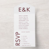 Monogram Ultra Modern Burgundy Maroon Wedding All In One Uitnodiging (Binnen)