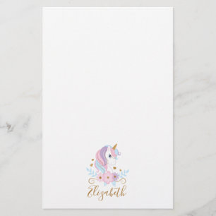 Monogram Unicorn Pink Blue Gold, meisje Briefpapier