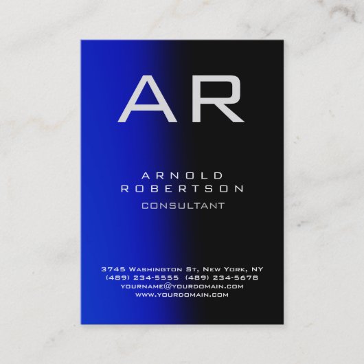 Monogram Uniek Blauw Zwart Visitekaartje (Voorkant)