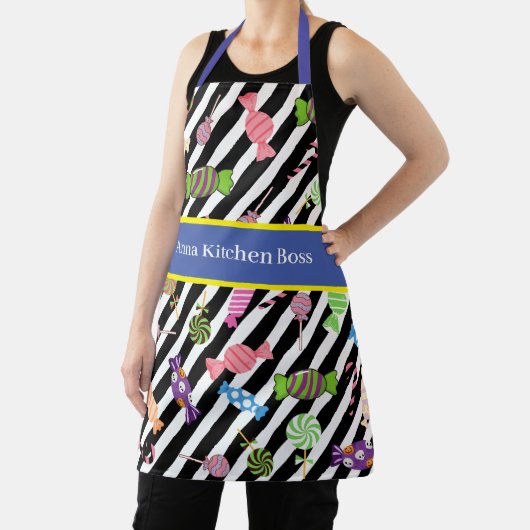 Monogram uniek snoep levendige kleuren Blauw Schort (Insitu)