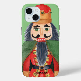 Monogram unieke cartoon notenkraker groen iPhone 15 case