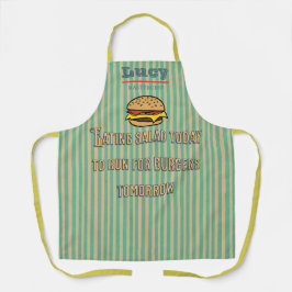 Monogram unieke retro Burger Humoristische strepen Schort