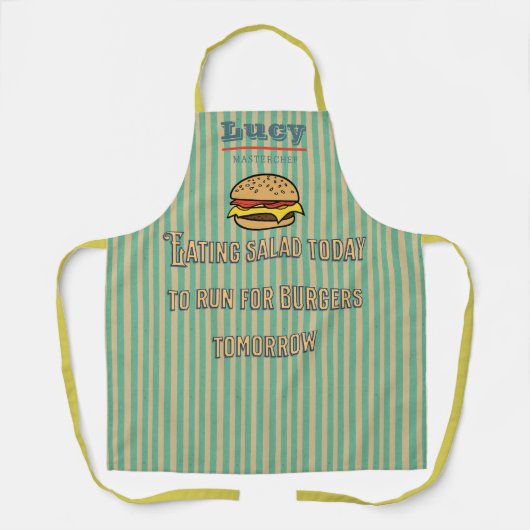 Monogram unieke retro Burger Humoristische strepen Schort (Voorkant)