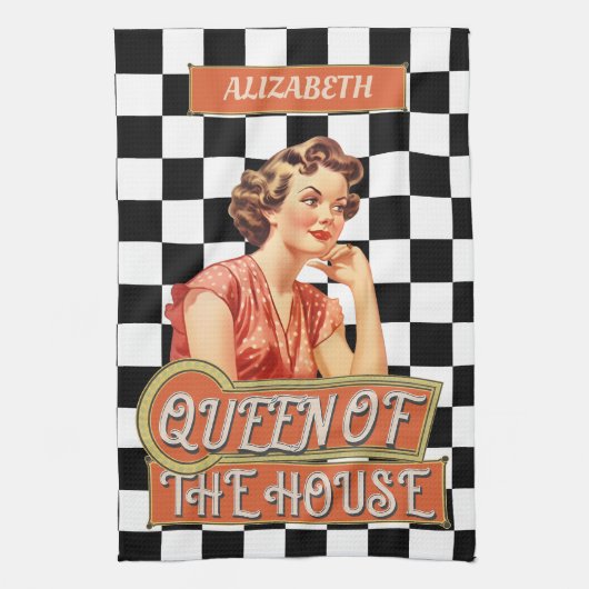 Monogram unieke retro kunst Geruit Theedoek (Verticaal)