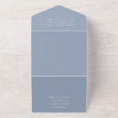 Monogram Unieke Stoffige Blauwe QR Code Bruiloft All In One Uitnodiging (Buitenkant)