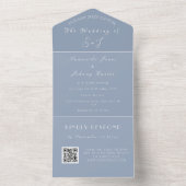 Monogram Unieke Stoffige Blauwe QR Code Bruiloft All In One Uitnodiging (Binnen)