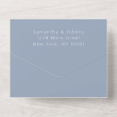 Monogram Unieke Stoffige Blauwe QR Code Bruiloft All In One Uitnodiging (Achterkant)