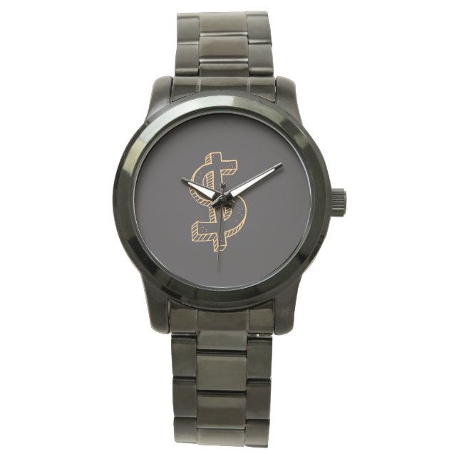 Monogram Unisex Dollar Sign Oversized Zwart Horloge (Voorkant)
