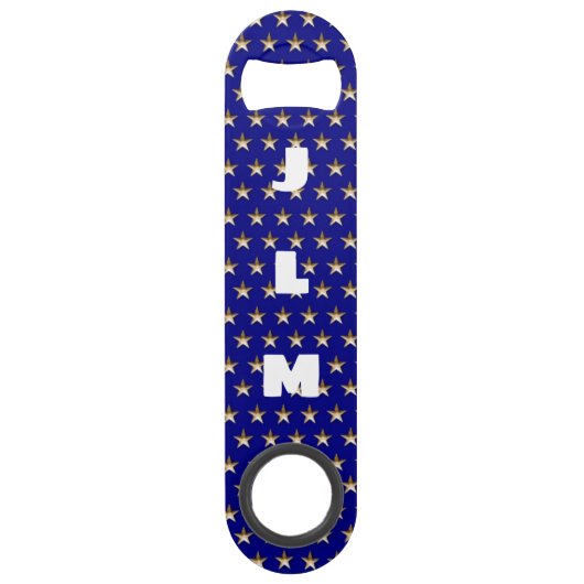 Monogram USA Goud en Blauw Sterontwerp Speed Flessenopener (Voorkant)