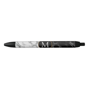 Monogram Uw Brief Pen Gift Zwart Wit Marmer