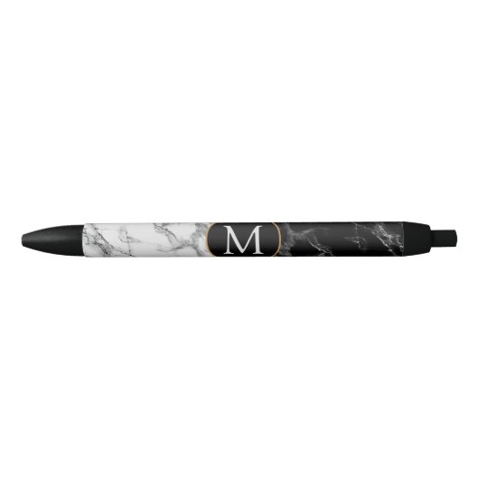 Monogram Uw Brief Pen Gift Zwart Wit Marmer (Voorkant)