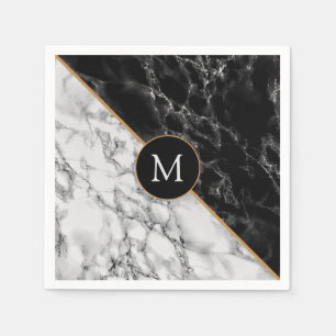 Monogram uw brief servetten zwart wit marmer