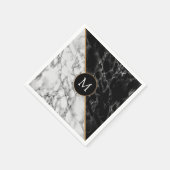 Monogram uw brief servetten zwart wit marmer (Hoek)