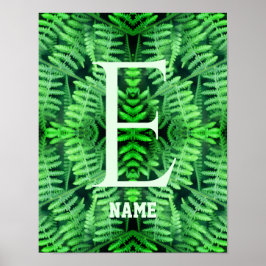 Monogram Uw Initiaal Groene Varens Gepersonaliseer Poster