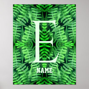Monogram Uw Initiaal Groene Varens Gepersonaliseer Poster