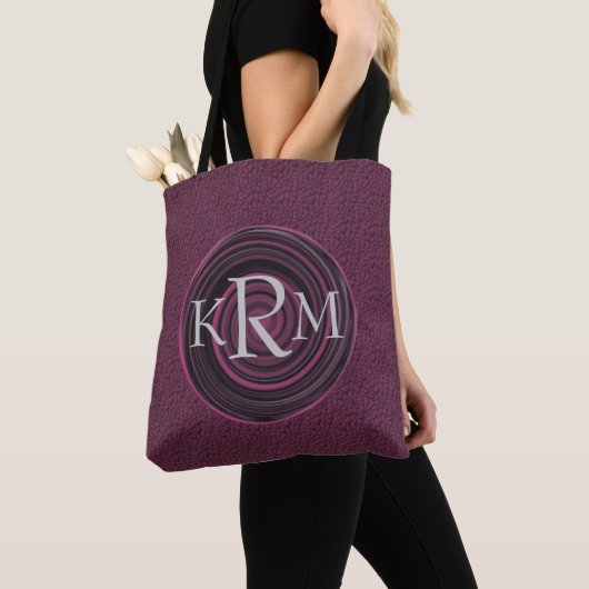 Monogram Uw Initialen Pruim Swirls Gepersonaliseer Tote Bag (Dichtbij)