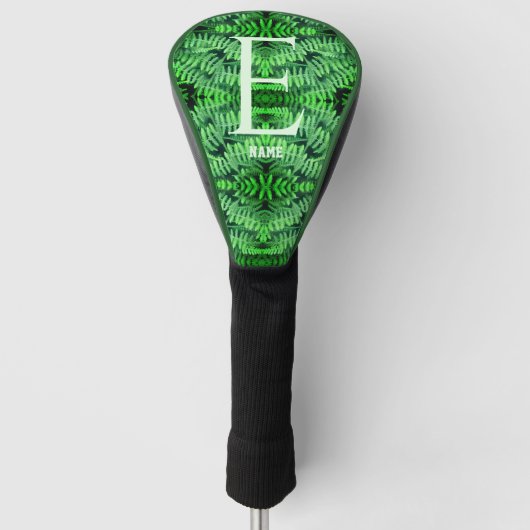 Monogram Uw Initiële Groene Varens Gepersonaliseer Golfheadcover (Voorkant)