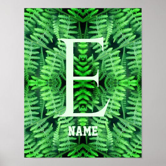 Monogram Uw Initiële Groene Varens Gepersonaliseer Poster (Voorkant)