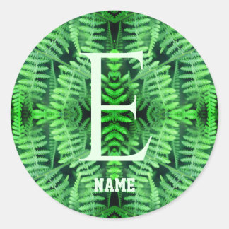 Monogram Uw Initiële Groene Varens Gepersonaliseer Ronde Sticker