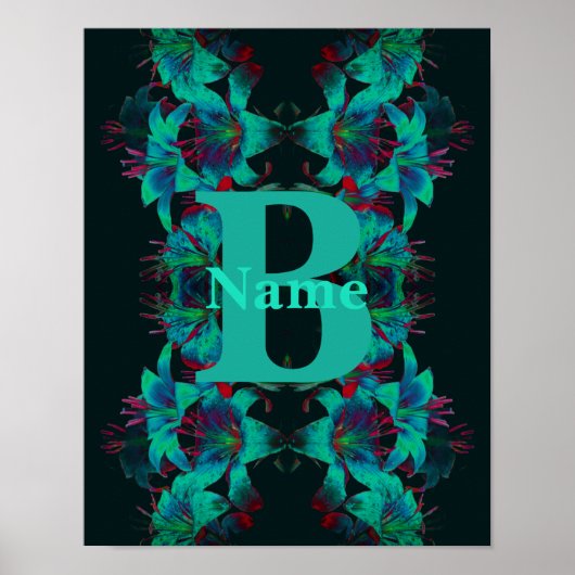 Monogram Uw Initiële Lelie Kunst Persoonlijk Poster (Voorkant)