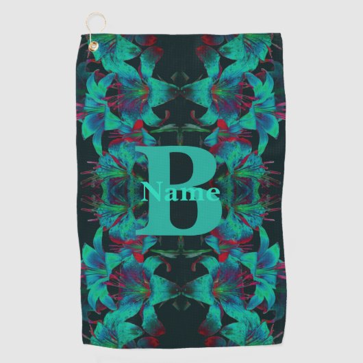 Monogram Uw Initiële Lily Kunst Persoonlijk Golfhanddoek (Voorkant)