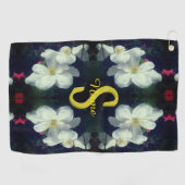 Monogram Uw Initiële Naam Clematis Bloemkunst Golfhanddoek (Horizontaal)