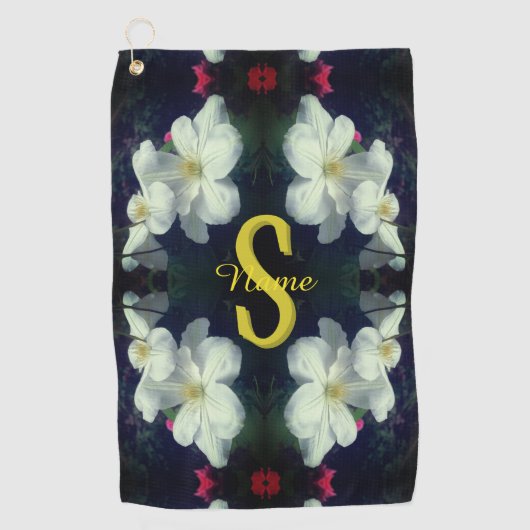Monogram Uw Initiële Naam Clematis Bloemkunst Golfhanddoek (Voorkant)