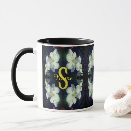 Monogram Uw Initiële Naam Clematis Bloemkunst Mok (Met donut)