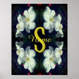 Monogram Uw Initiële Naam Clematis Bloemkunst Poster