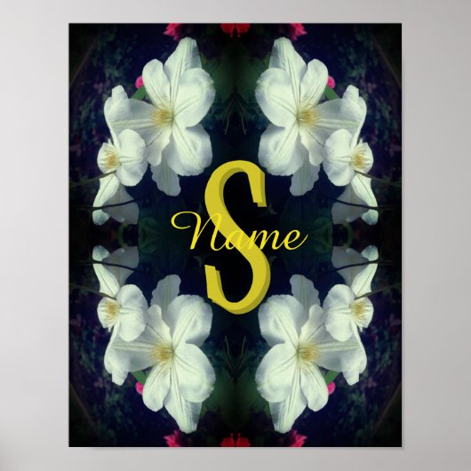 Monogram Uw Initiële Naam Clematis Bloemkunst Poster (Voorkant)