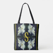 Monogram Uw Initiële Naam Clematis Bloemkunst Tote Bag (Achterkant)