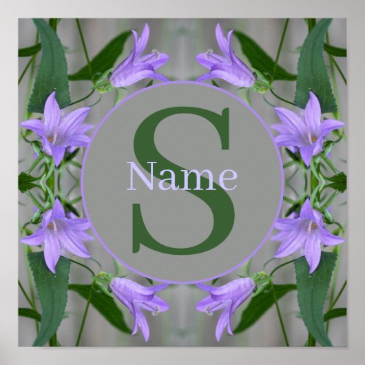 Monogram Uw Initiële Naam Lelie Bloemen Poster (Voorkant)
