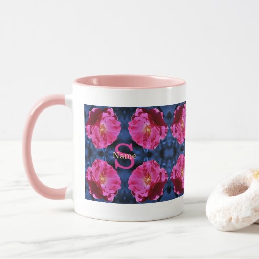 Monogram Uw Initiële Naam Roos Kunst Aangepast Mok (Met donut)