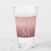Monogram Uw Letter Roos Goud Blush Glitterglas Glas (Achterkant)