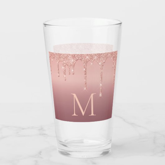 Monogram Uw Letter Roos Goud Blush Glitterglas Glas (Achterkant)