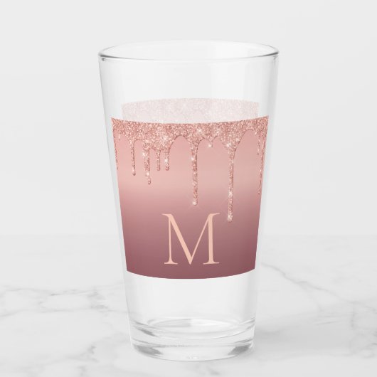 Monogram Uw Letter Roos Goud Blush Glitterglas Glas (Voorkant)