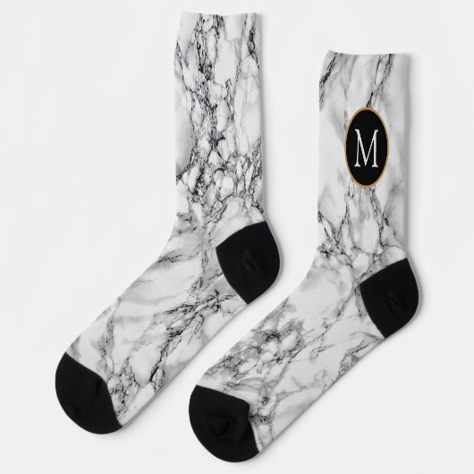 Monogram Uw Letter Witte Marmer Sokken (Links)