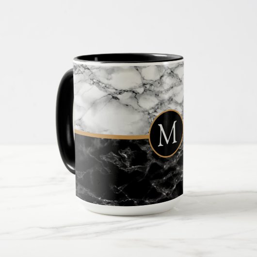 Monogram Uw Letter Zwart Wit Marmer Mok Gift (Voorkant links)