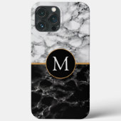 Monogram uw zwarte witte marmer Case-Mate iPhone case (Achterkant)