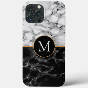 Monogram uw zwarte witte marmer Case-Mate iPhone case