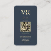 Monogram V Bloemen Professioneel Donkerblauw Goud Visitekaartje (Achterkant)