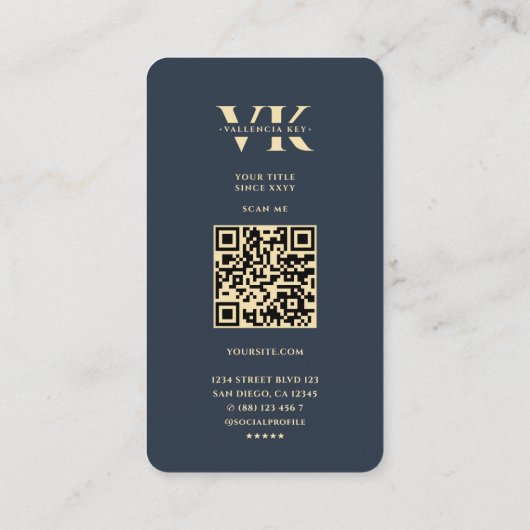 Monogram V Bloemen Professioneel Donkerblauw Goud Visitekaartje (Achterkant)