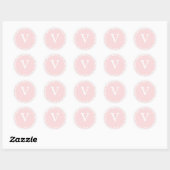 Monogram V Blush Color Weddenschap Monogrammen Env Ronde Sticker (Vel)
