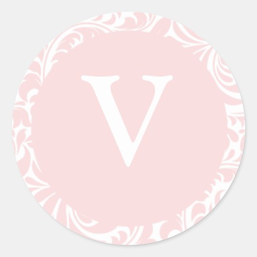 Monogram V Blush Color Weddenschap Monogrammen Env Ronde Sticker (Voorkant)