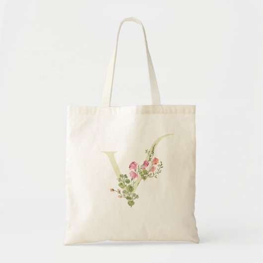 monogram V bruiloft bloemen lente Bruidsmeisjesfee Tote Bag (Voorkant)